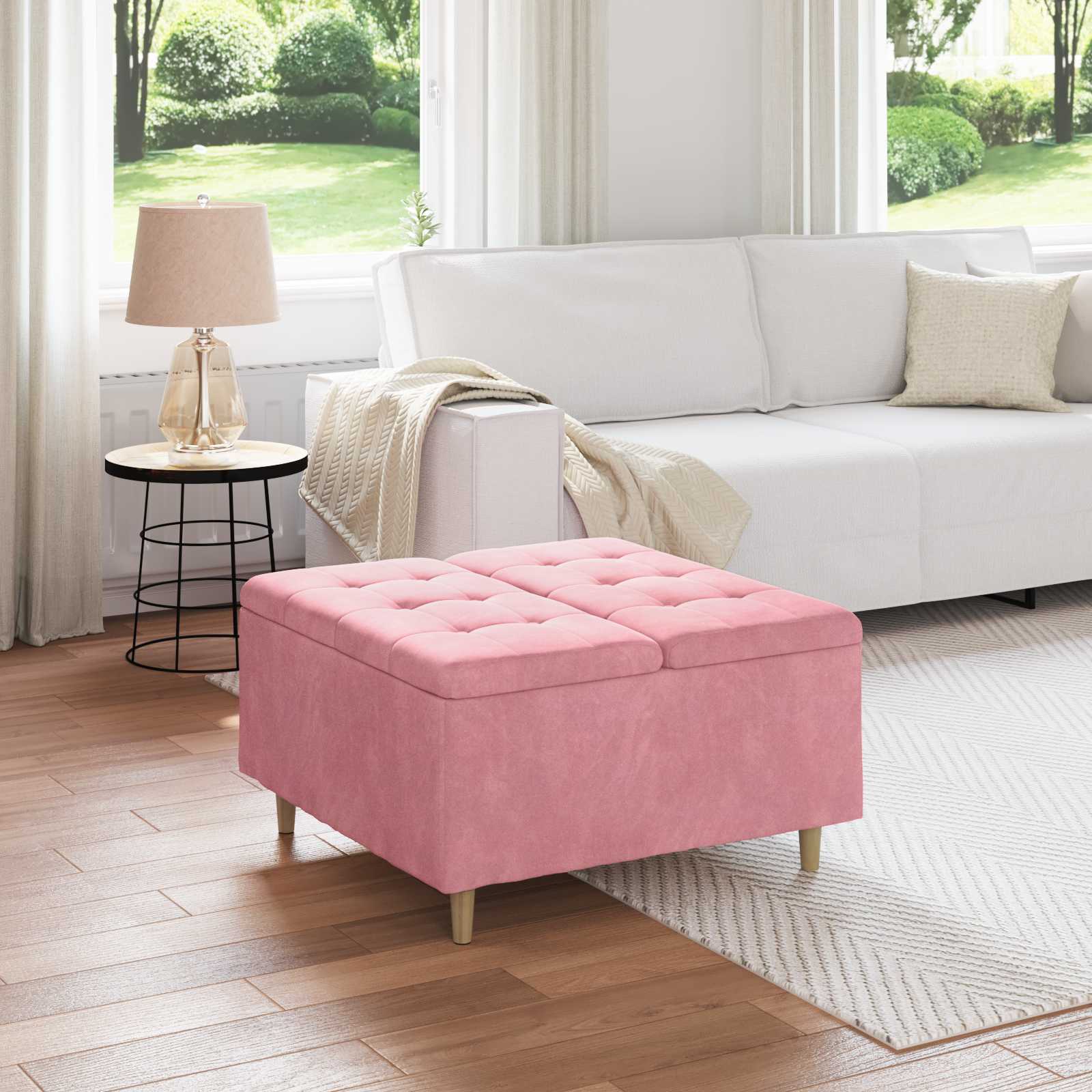 Aufbewahrungsottomane mit Kissen Rosa 80 x 80 x 45 cm Samt