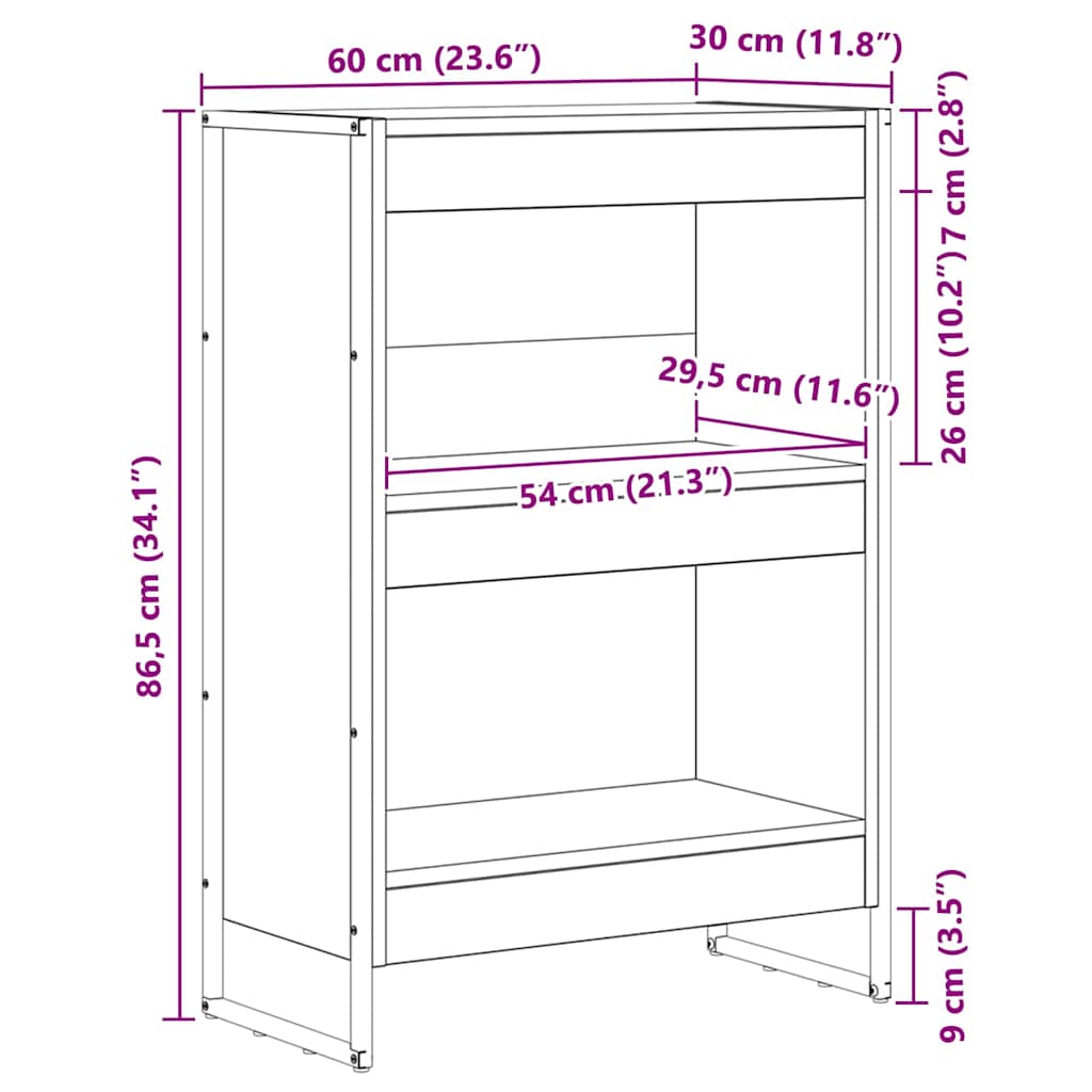 Bücherregal Schwarz Eichen-Optik 60 x 30 x 86,5 cm