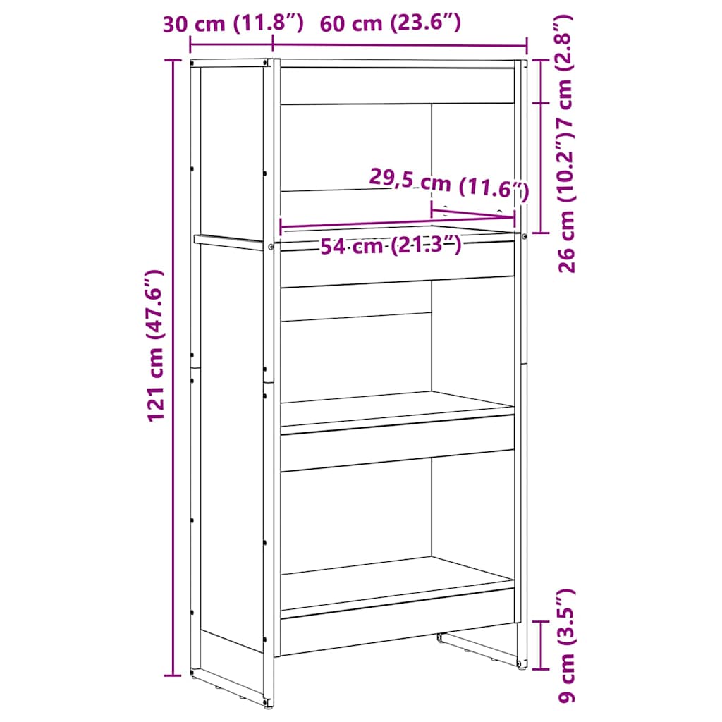 Bücherregal Graues Sonoma 60 x 30 x 121 cm Holzwerkstoff