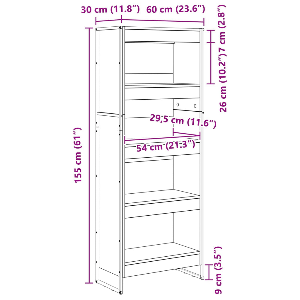 Bücherregal Sonoma 60 x 30 x 155 cm Holzwerkstoff