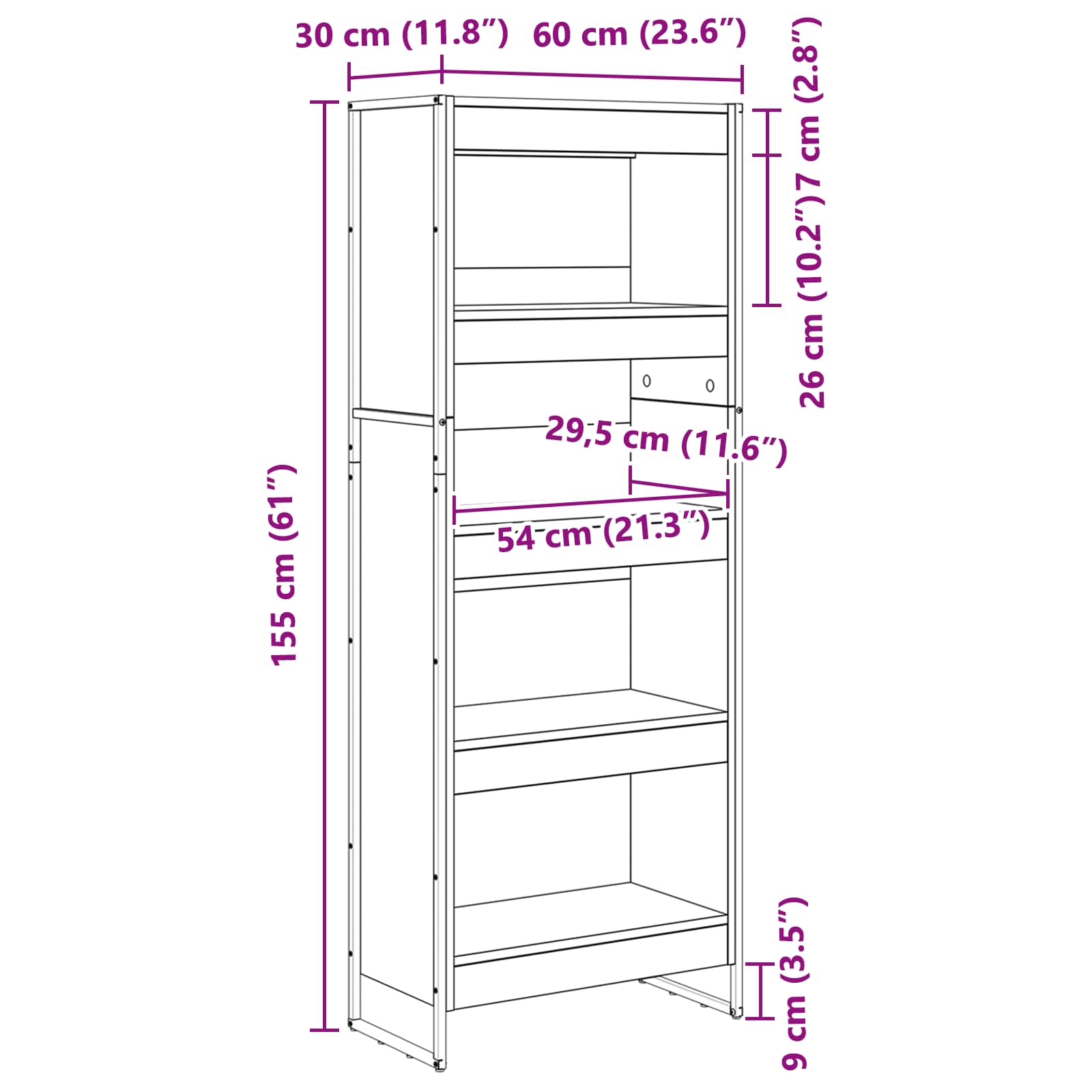 Bücherregal Altholz 60 x 30 x 155 cm Holzwerkstoff