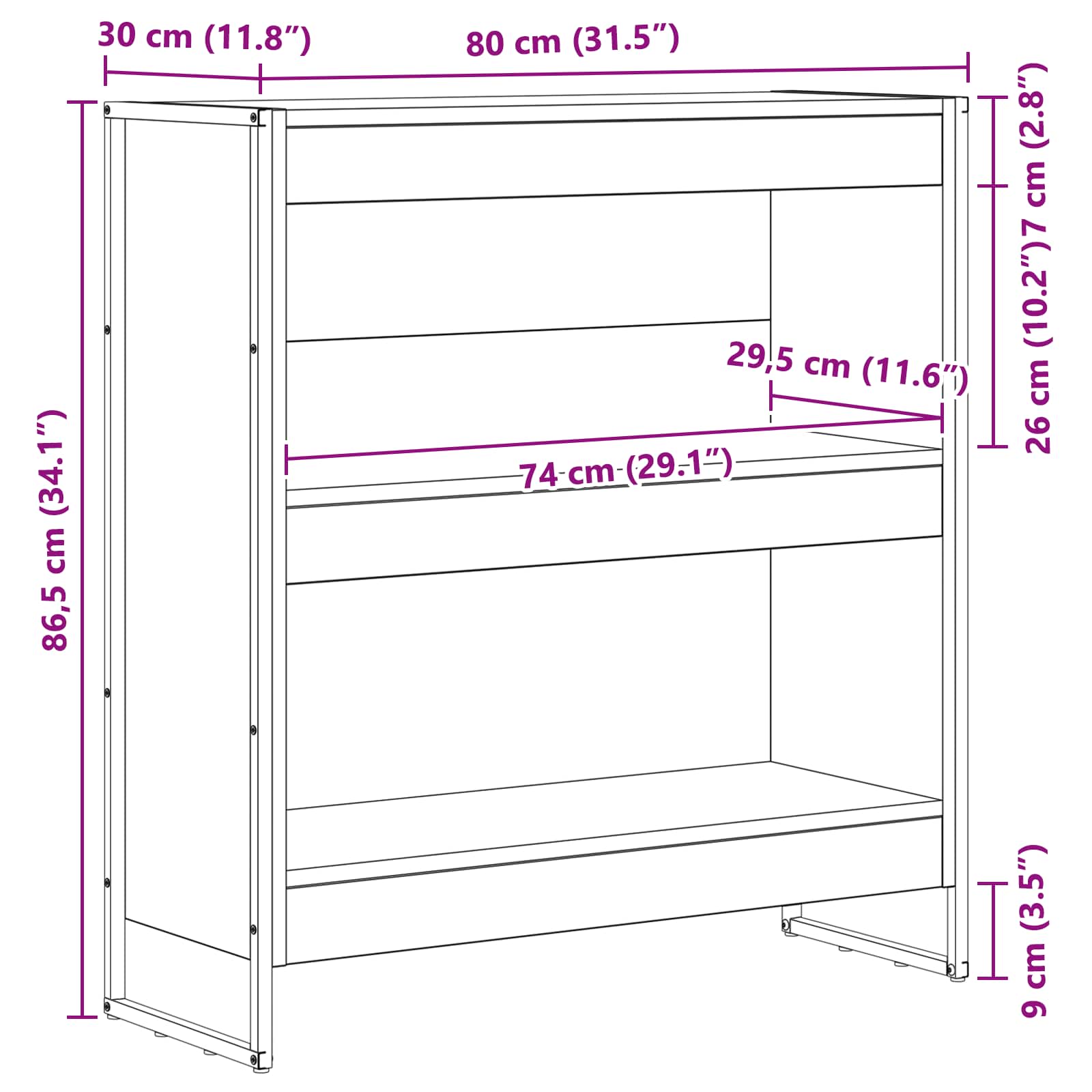 Bücherregal Sonoma 80 x 30 x 86,5 cm Holzwerkstoff