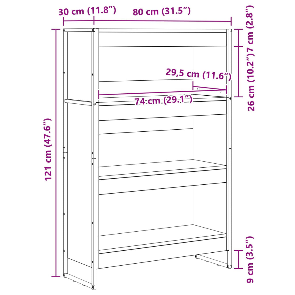 Bücherregal Raucharbe 80 x 30 x 121 cm Holzwerkstoff