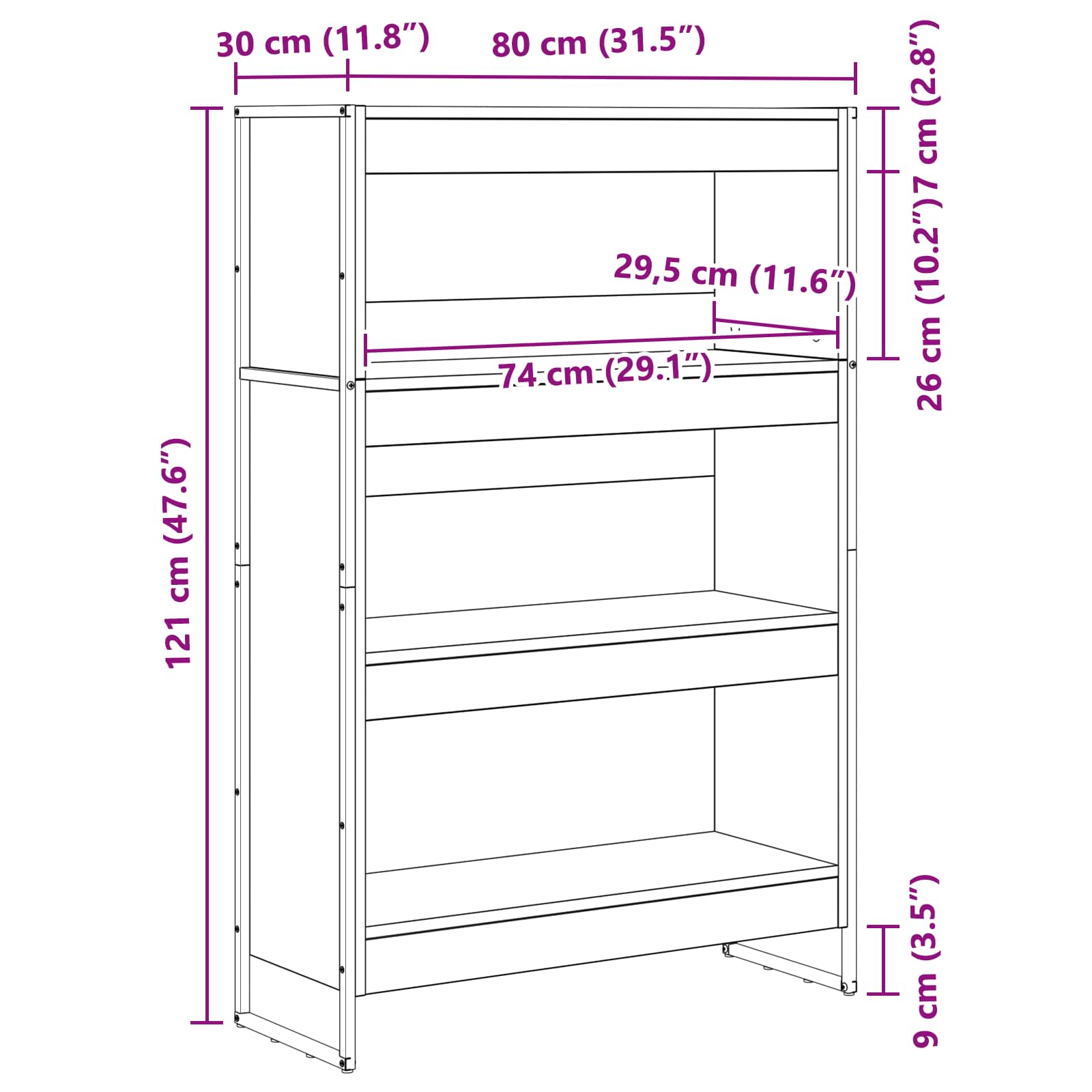 Bücherregal Graues Sonoma 80 x 30 x 121 cm Holzwerkstoff