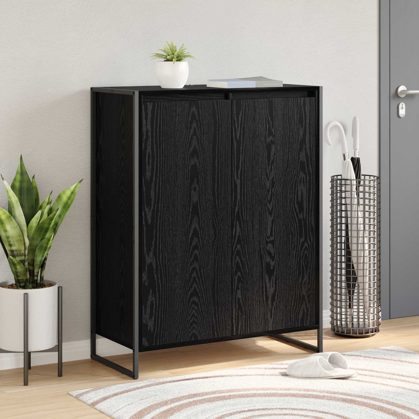 Schuhschrank mit Speicher Schwarz Eichen-Optik 79 x 36 x 100 cm