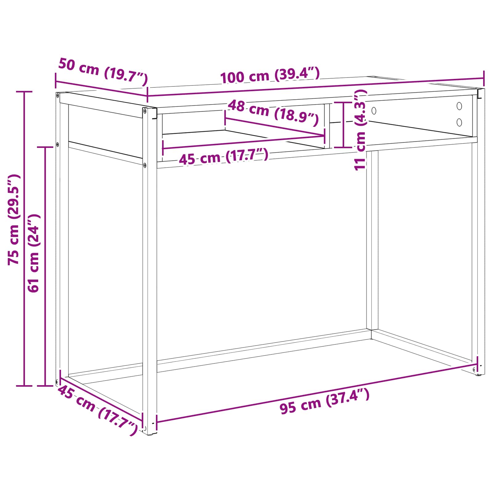 Schreibtisch Altholz 100 x 50 x 75 cm Holzwerkstoff