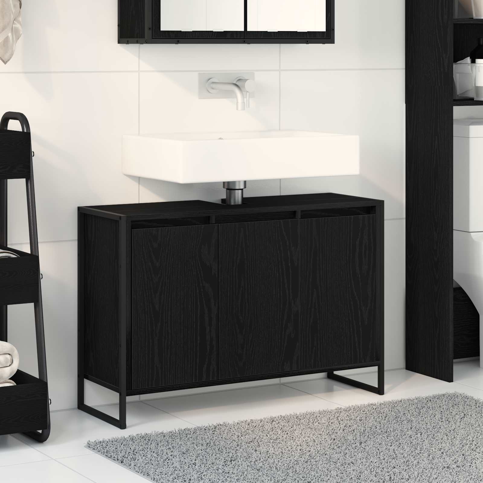 Badezimmerschrank mit Tür Schwarz Eichen-Optik 90 x 30 x 60 cm
