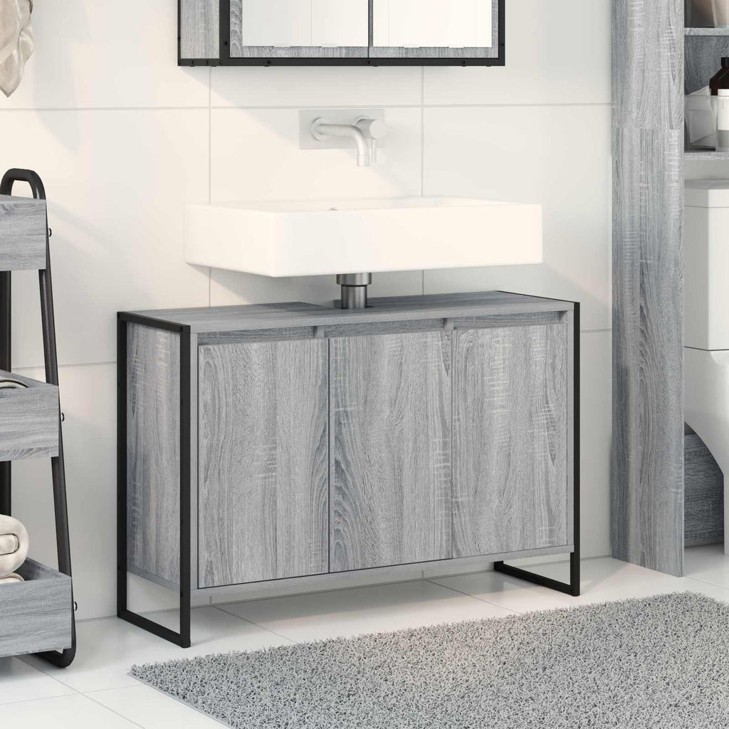 Badezimmerschrank Graues Sonoma 90 x 30 x 60 cm Holzwerkstoff