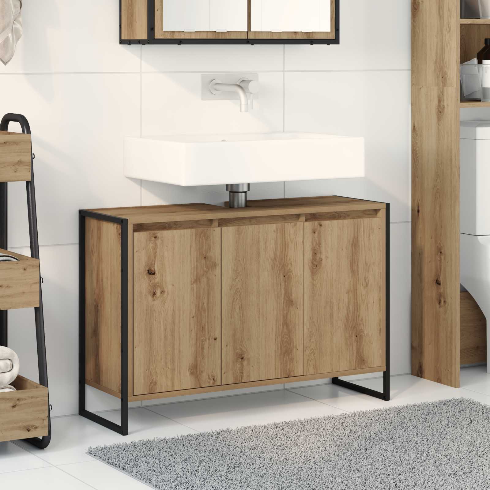 Badezimmerschrank mit Tür Kunsthandwerk Eiche 90 x 30 x 60 cm