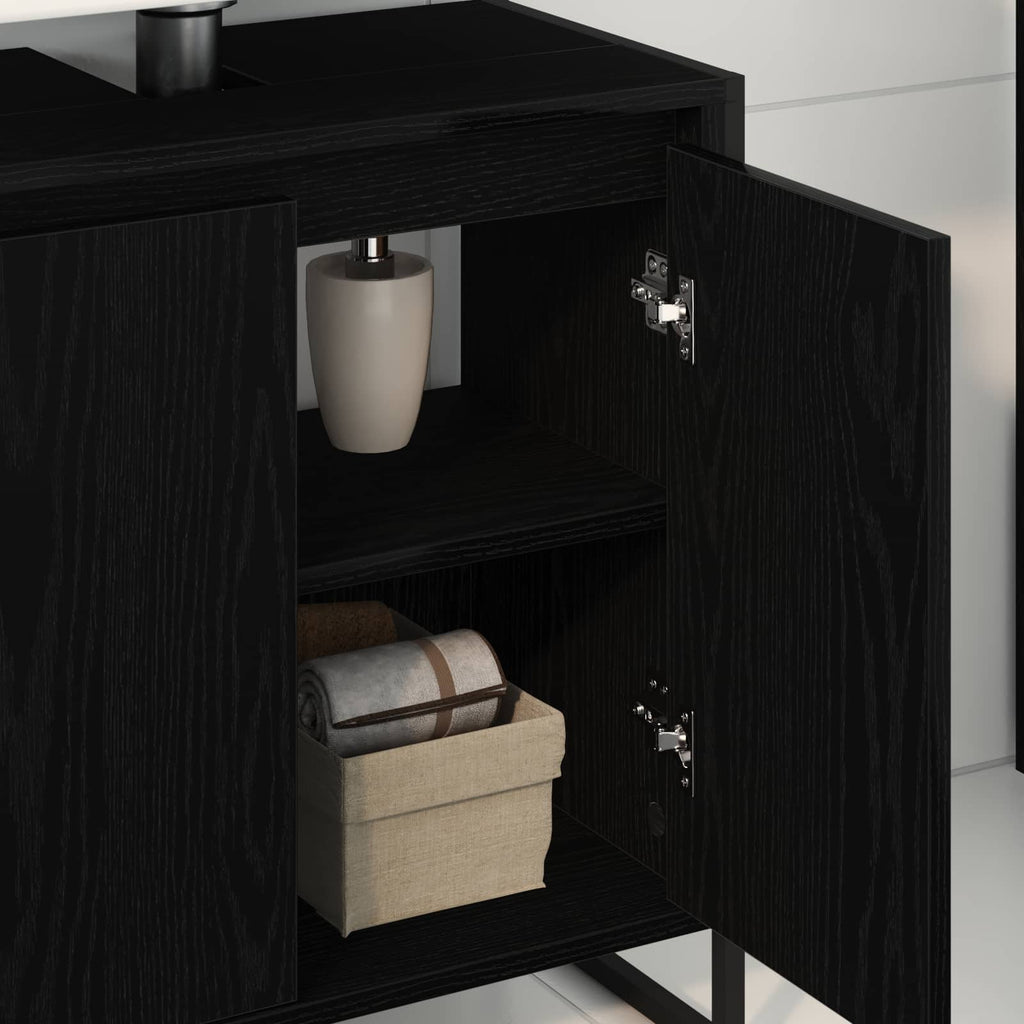 Badezimmerschrank mit Tür Schwarz Eichen-Optik 60 x 30 x 60 cm