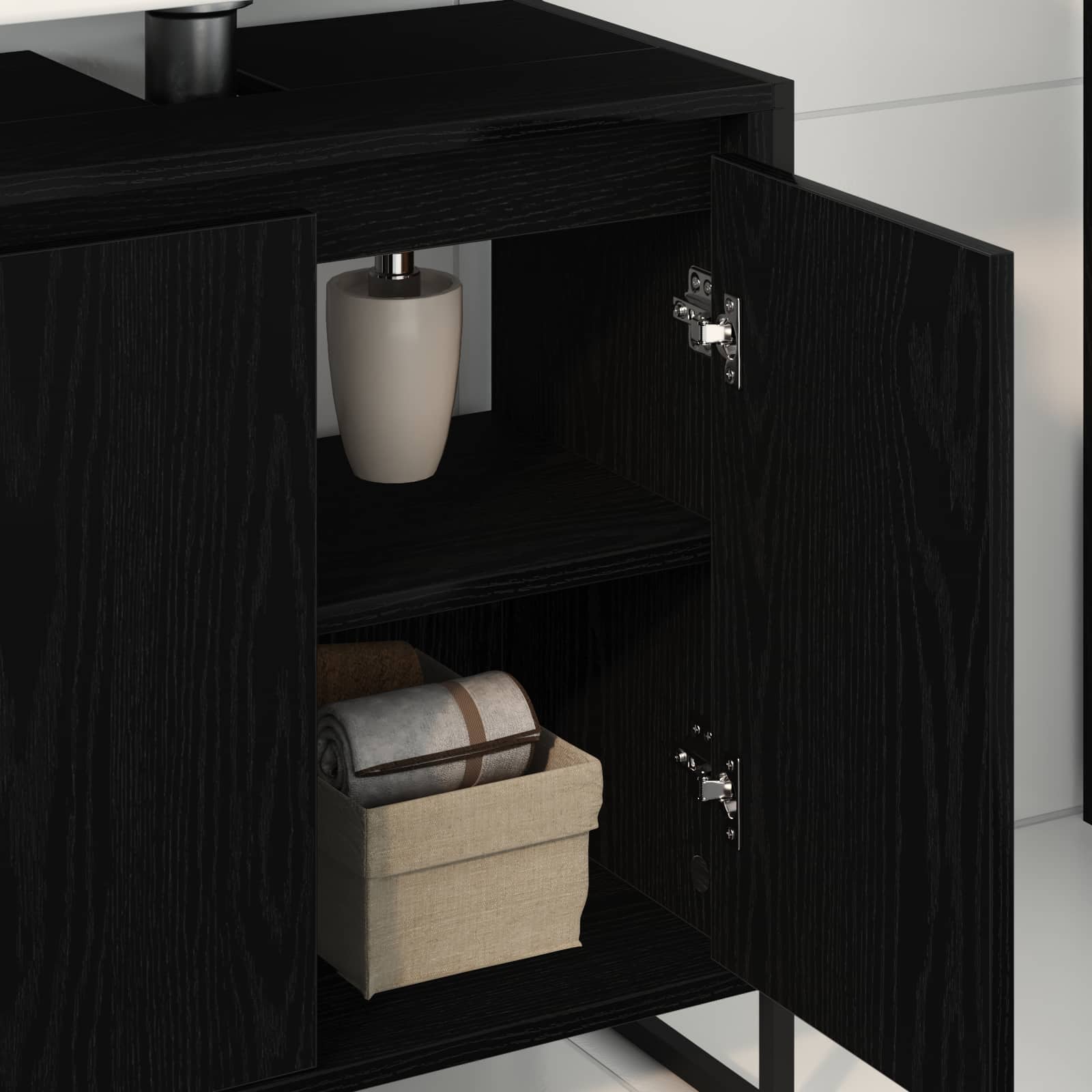 Badezimmerschrank mit Tür Schwarz Eichen-Optik 60 x 30 x 60 cm