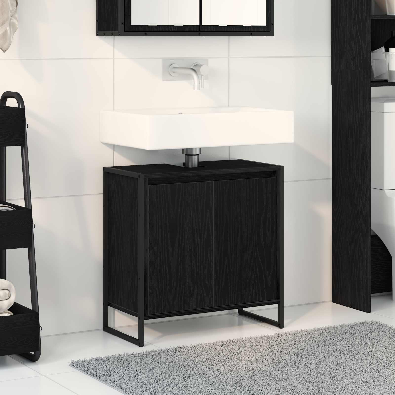 Badezimmerschrank mit Tür Schwarz Eichen-Optik 60 x 30 x 60 cm