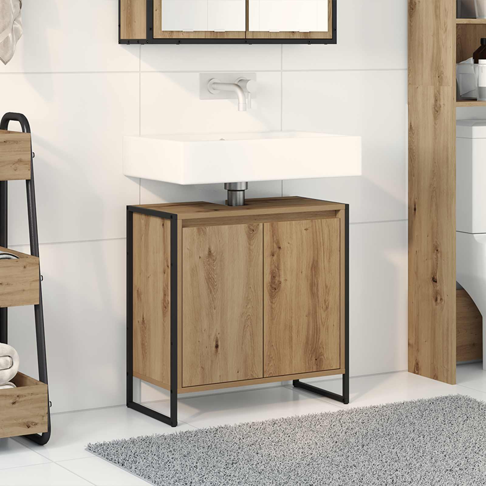 Badezimmerschrank mit Tür Kunsthandwerk Eiche 60 x 30 x 60 cm