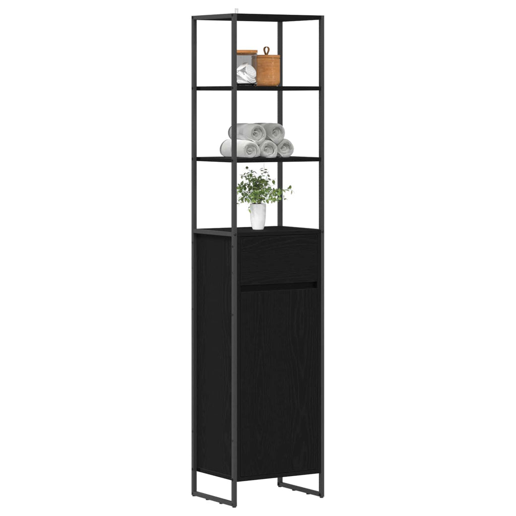 Badezimmerschrank mit Tür Schwarz Eichen-Optik 40 x 30 x 180 cm