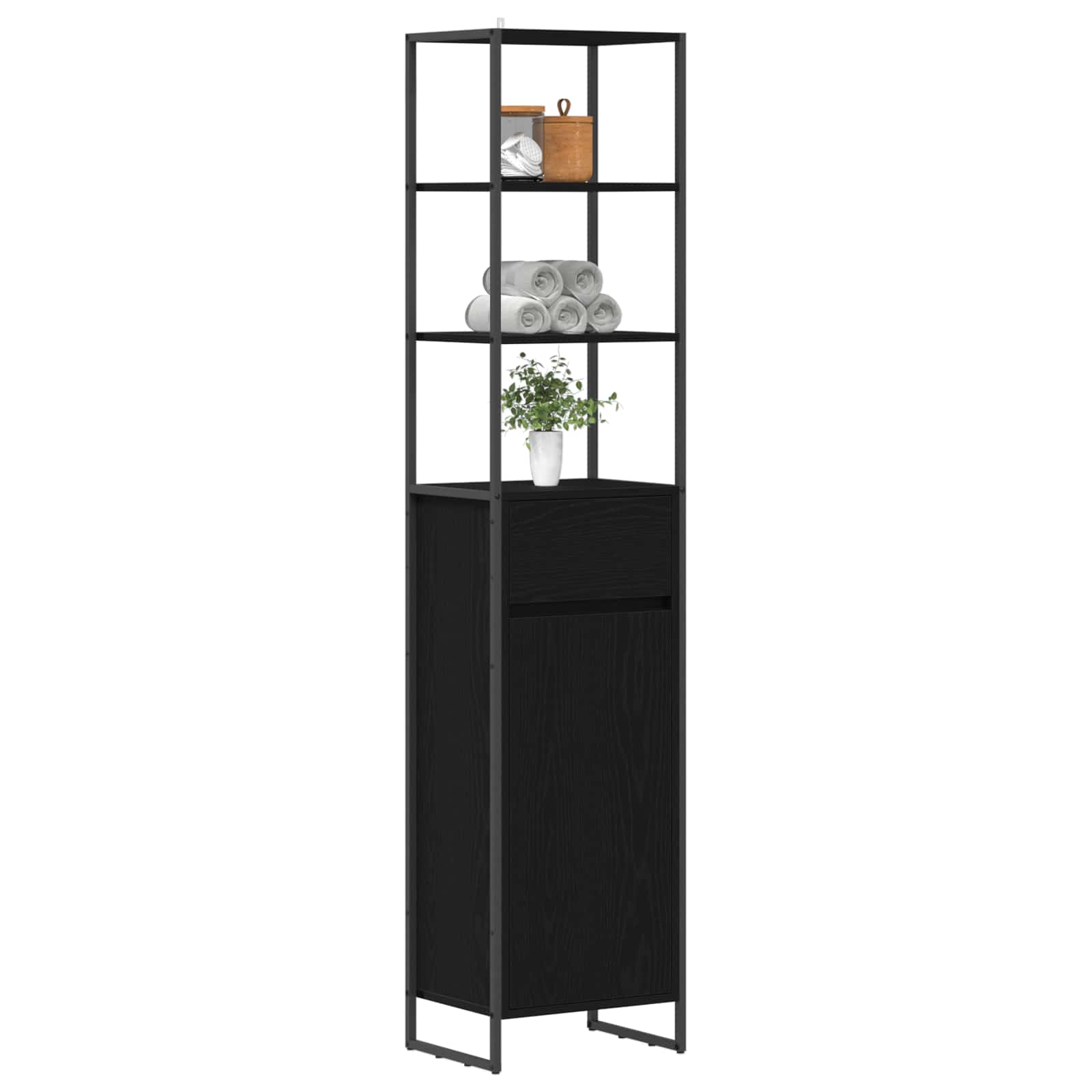 Badezimmerschrank mit Tür Schwarz Eichen-Optik 40 x 30 x 180 cm
