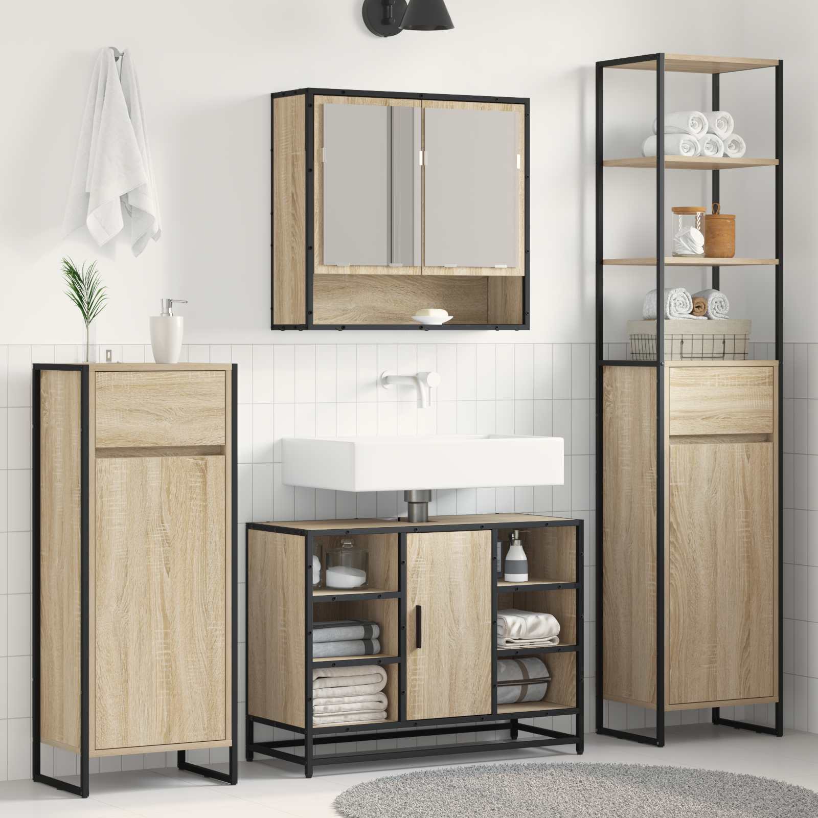 Badezimmerschrank mit Tür Sonoma 40 x 30 x 180 cm Holzwerkstoff