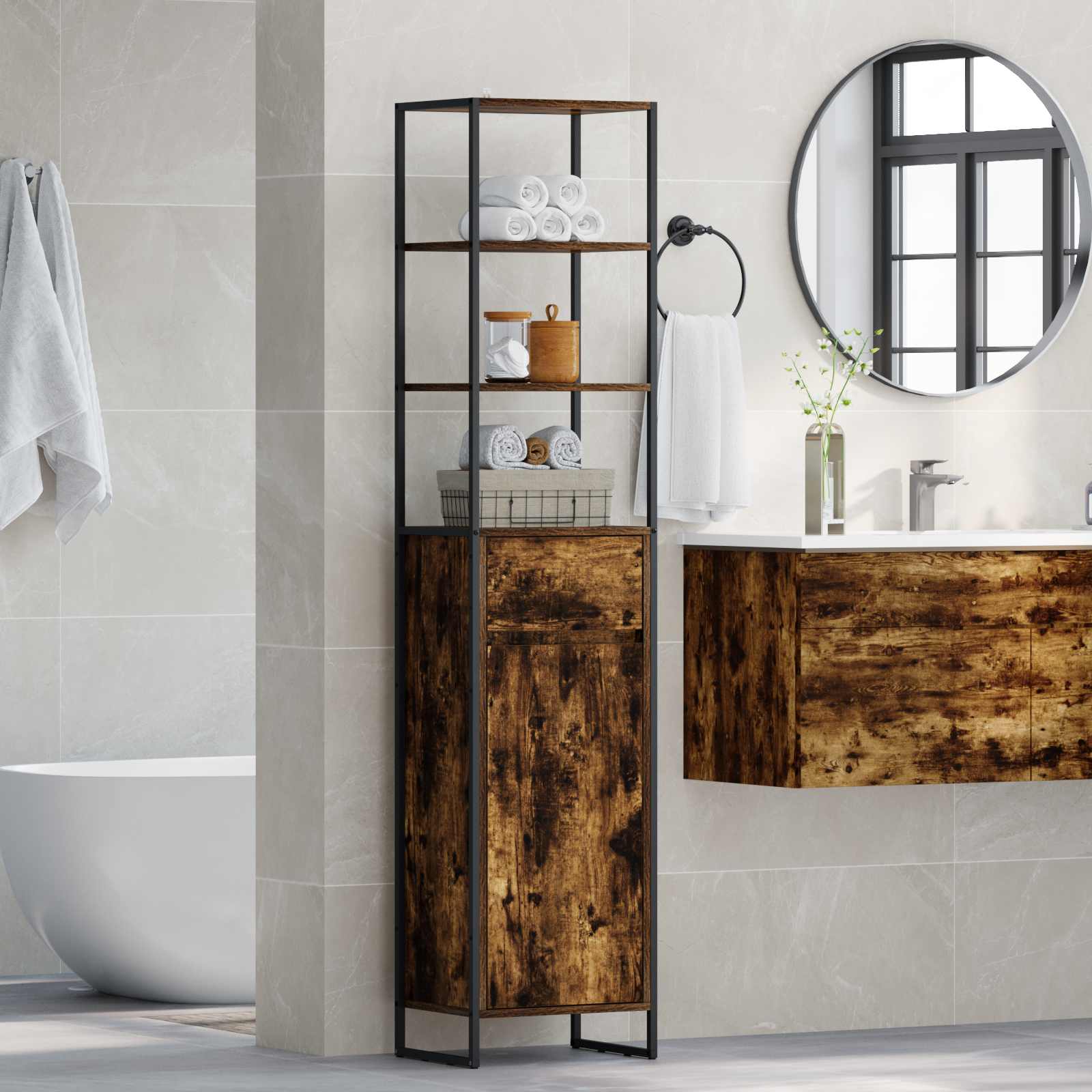 Badezimmerschrank Raucharbe 40 x 30 x 180 cm Holzwerkstoff