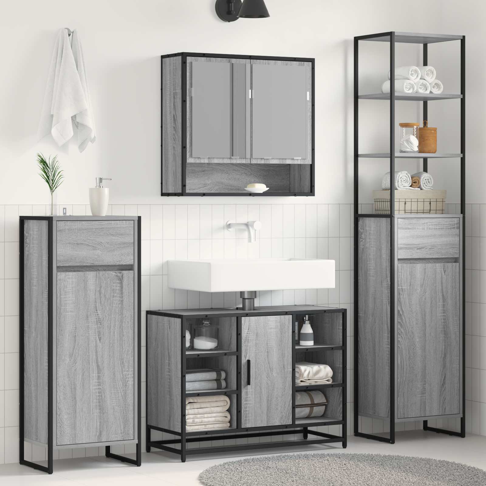 Badezimmerschrank Graues Sonoma 40 x 30 x 180 cm Holzwerkstoff
