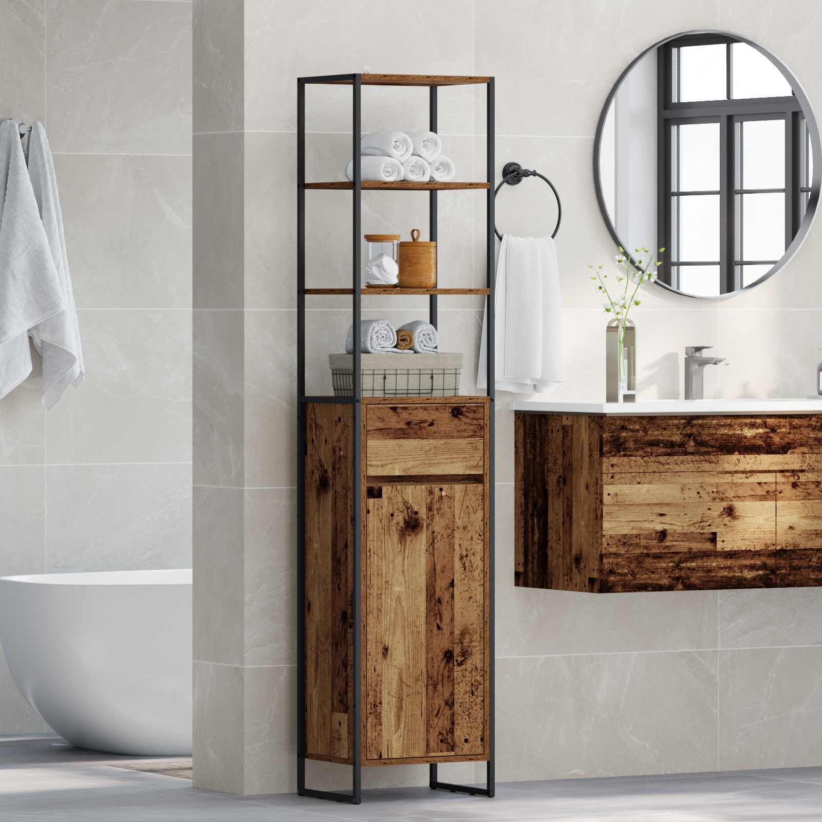 Badezimmerschrank Altholz 40 x 30 x 180 cm Holzwerkstoff