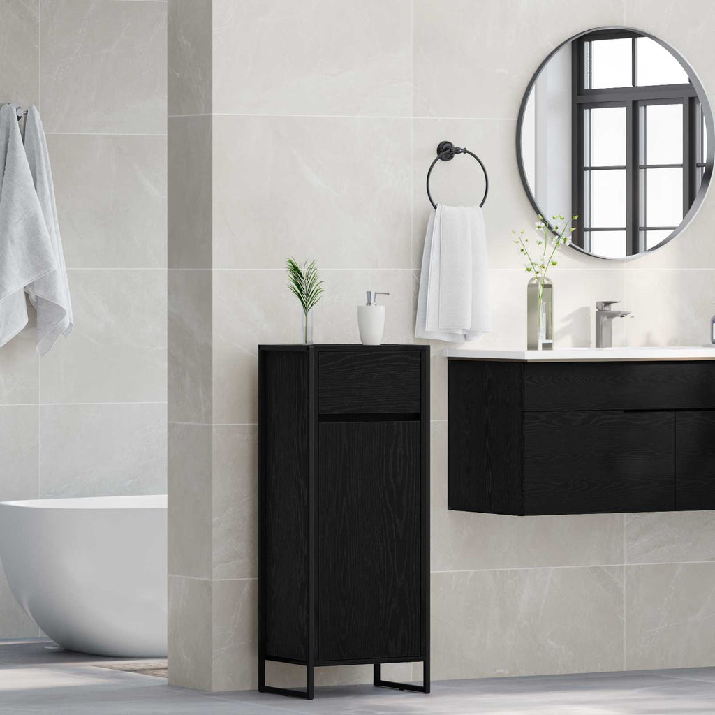 Badezimmerschrank mit Tür Schwarz Eichen-Optik 40 x 30 x 100 cm