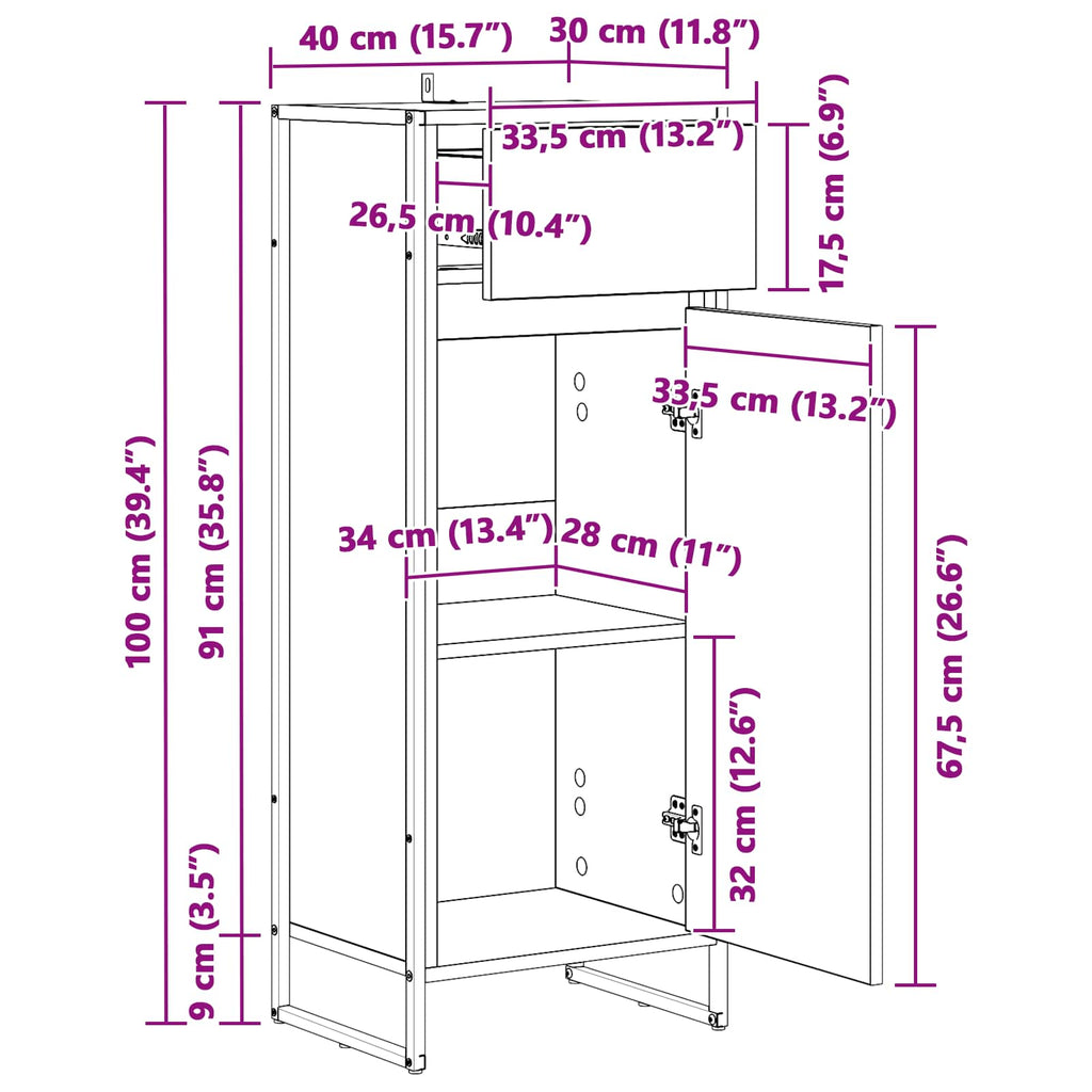 Badezimmerschrank Altholz 40 x 30 x 100 cm Holzwerkstoff