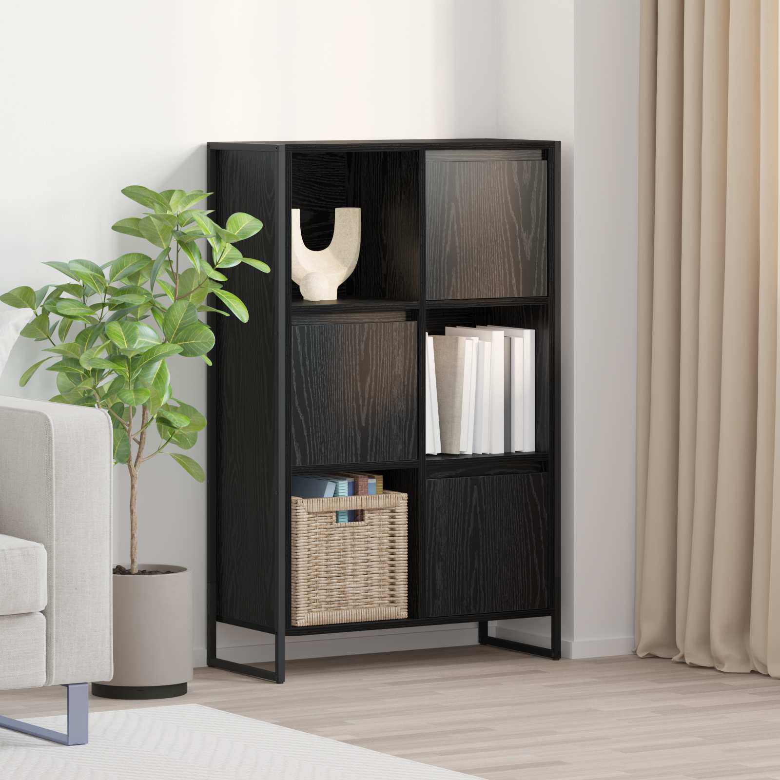 Bücherregal Schwarz Eichen-Optik 68 x 30 x 108.5 cm