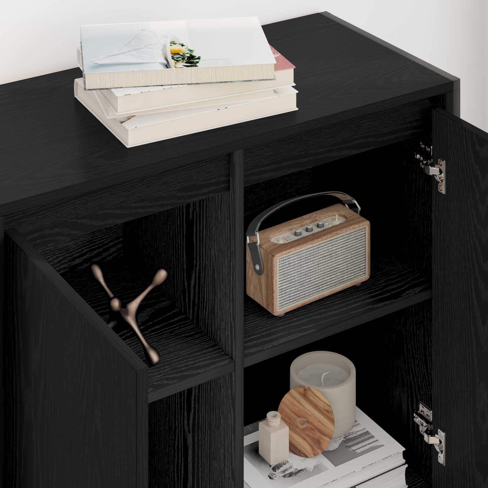Seitenschrank Schwarz Eichen-Optik 79 x 36 x 75 cm