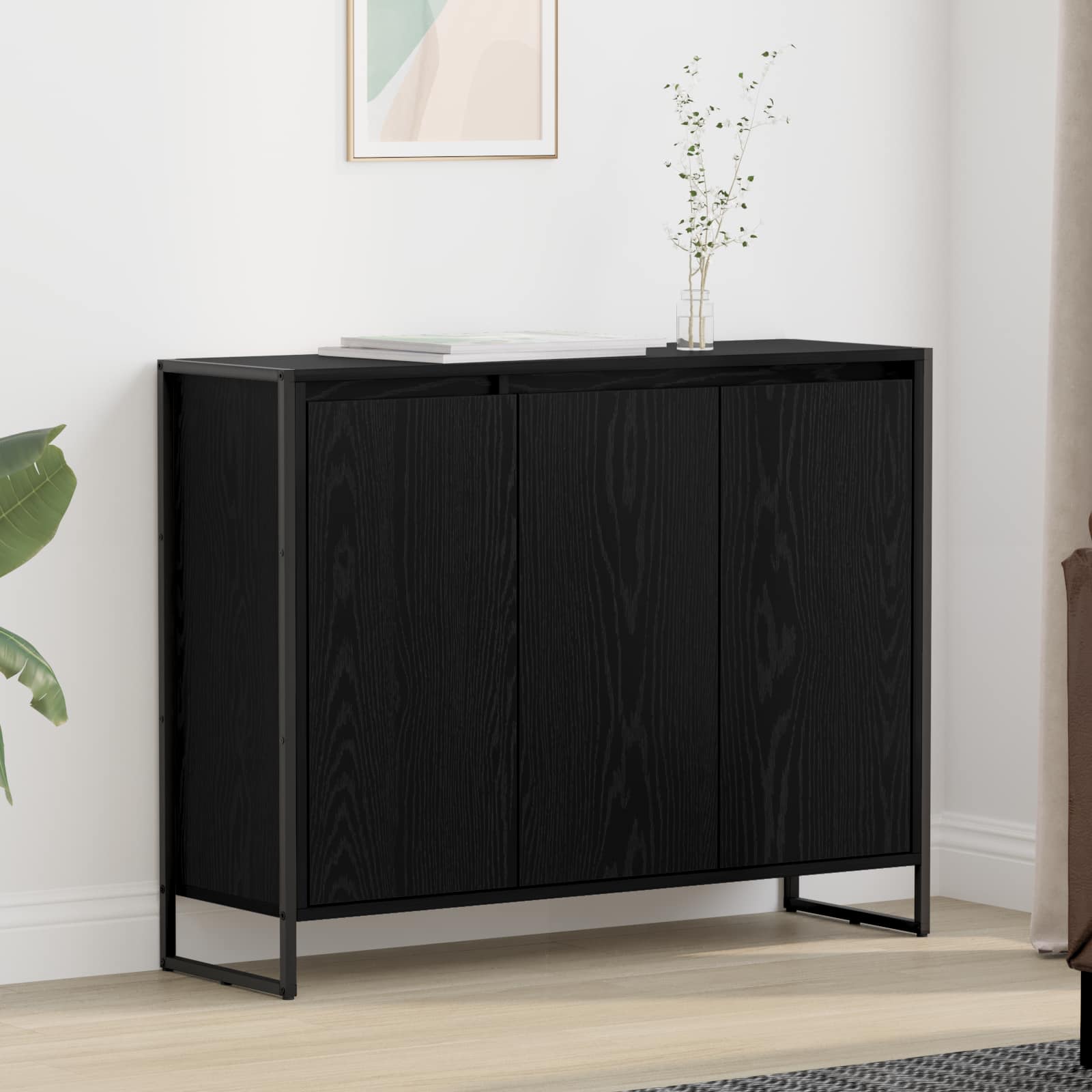 Seitenschrank Schwarz Eichen-Optik 96,5 x 30 x 75 cm