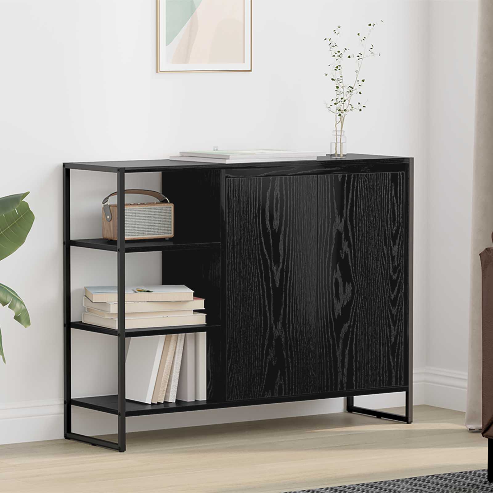 Seitenschrank Schwarz Eichen-Optik 96,5 x 30 x 75 cm