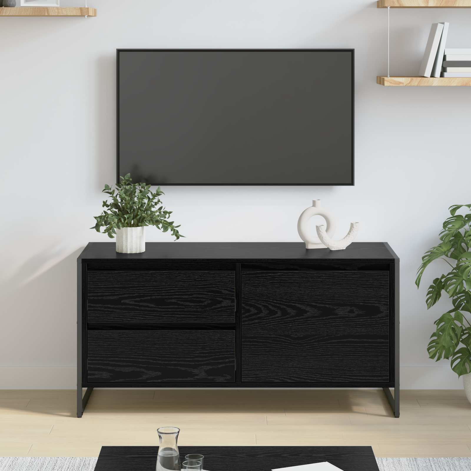 TV-Schränk Schwarz Eichen-Optik 100 x 36 x 49.5 cm