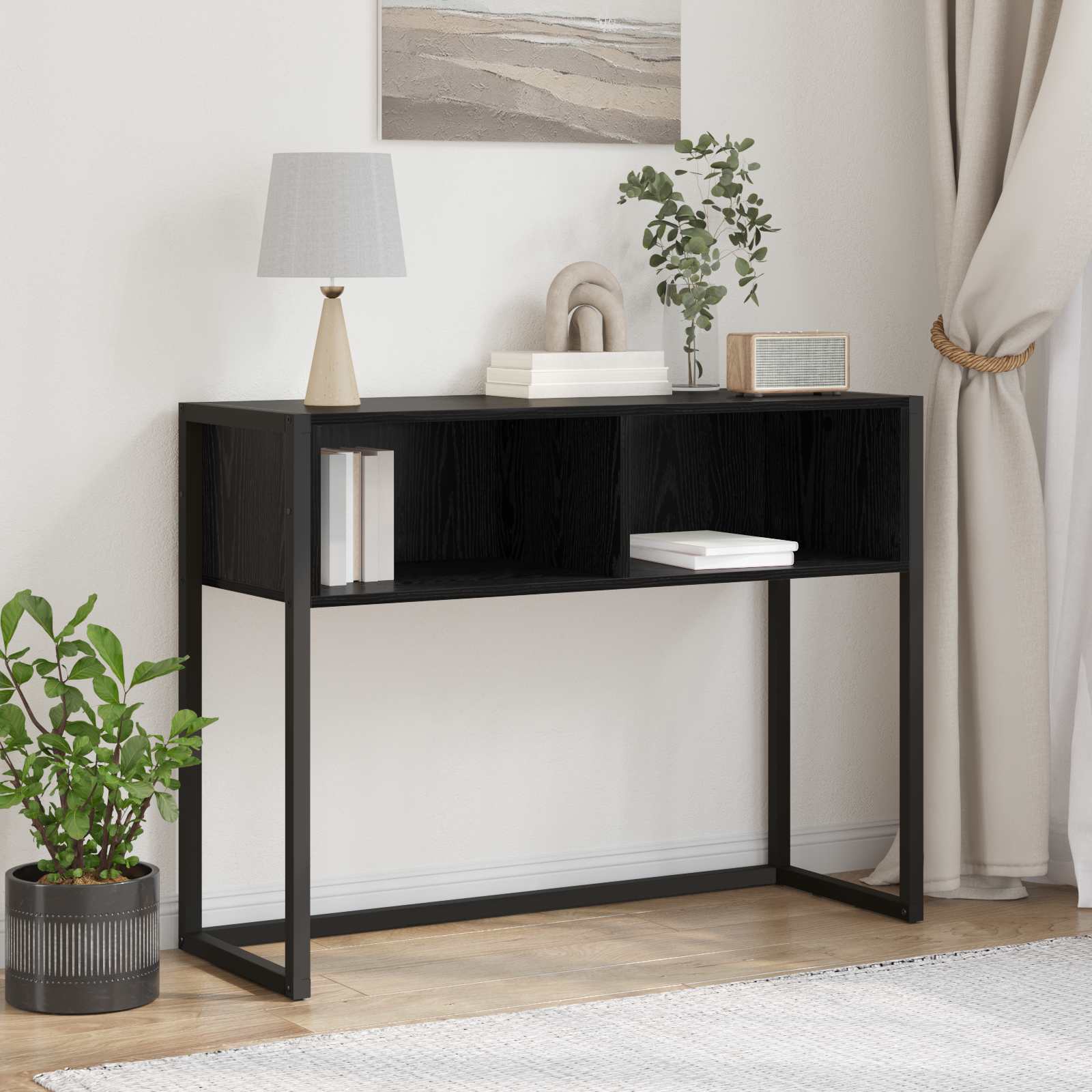 Beistelltisch Schwarz Eichen-Optik 100 x 36 x 75 cm