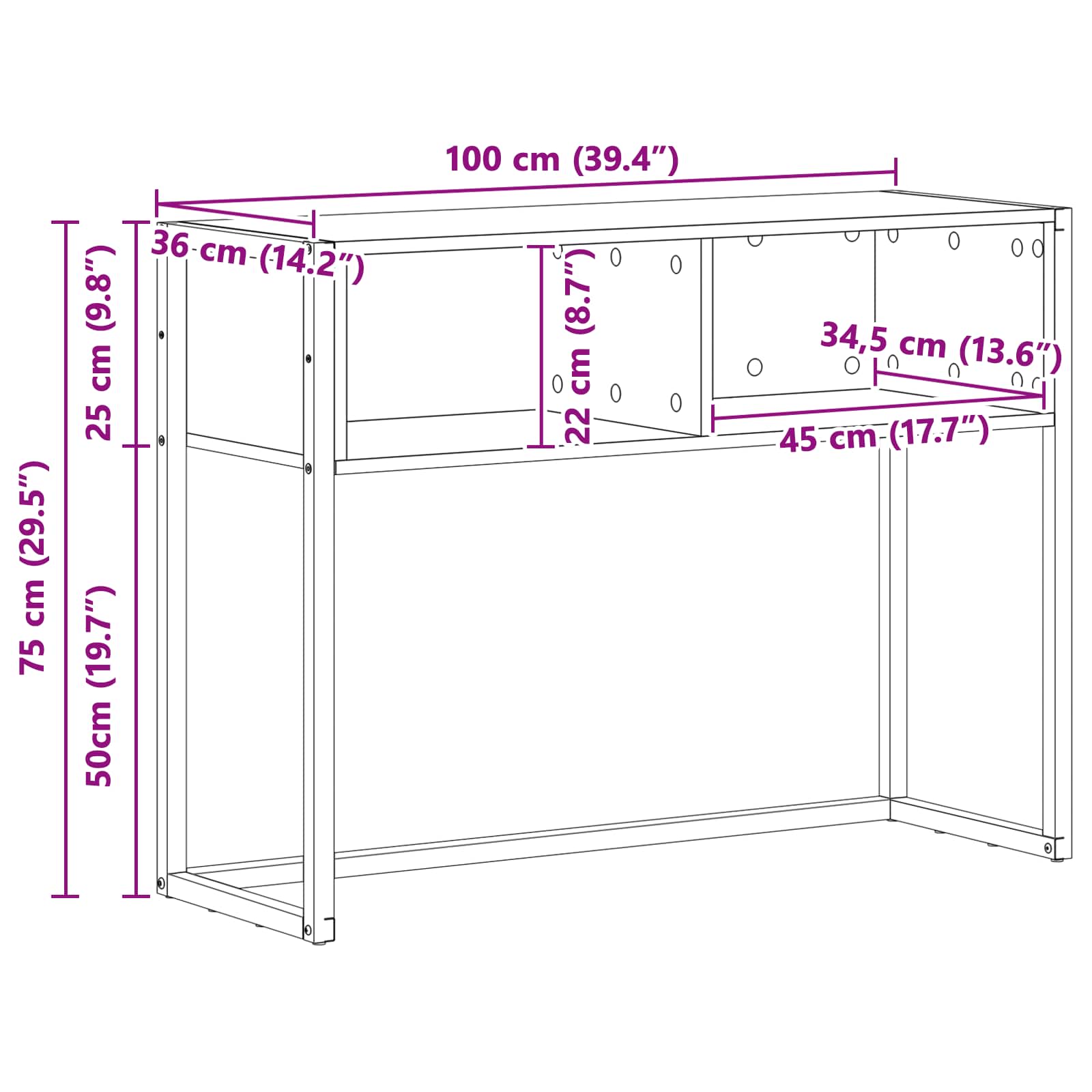 Beistelltisch mit Speicher Kunsthandwerk Eiche 100 x 36 x 75 cm