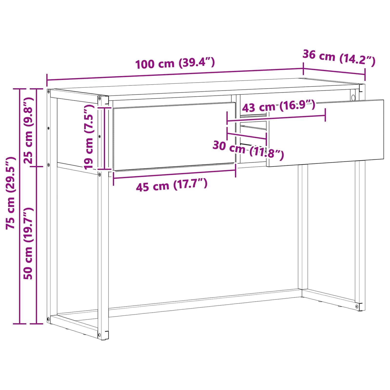 Beistelltisch Altholz 100 x 36 x 75 cm Holzwerkstoff