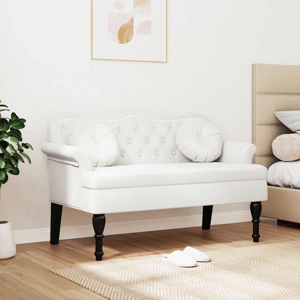 Chesterfield Bank mit Kissen Weiß 120,5 x 65 x 75 cm Kunstleder