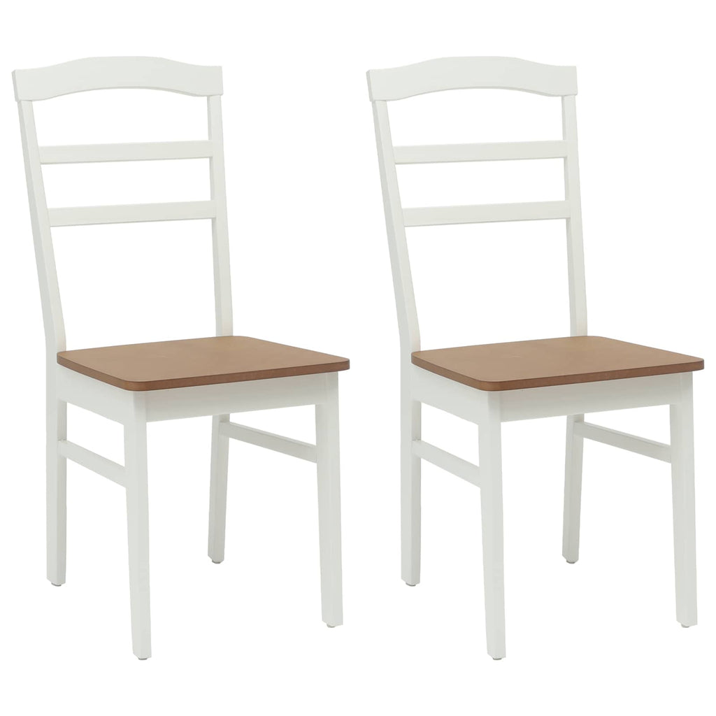 Esszimmerstuhl 2 pcs Weiß und Natur Massives Gummiholz