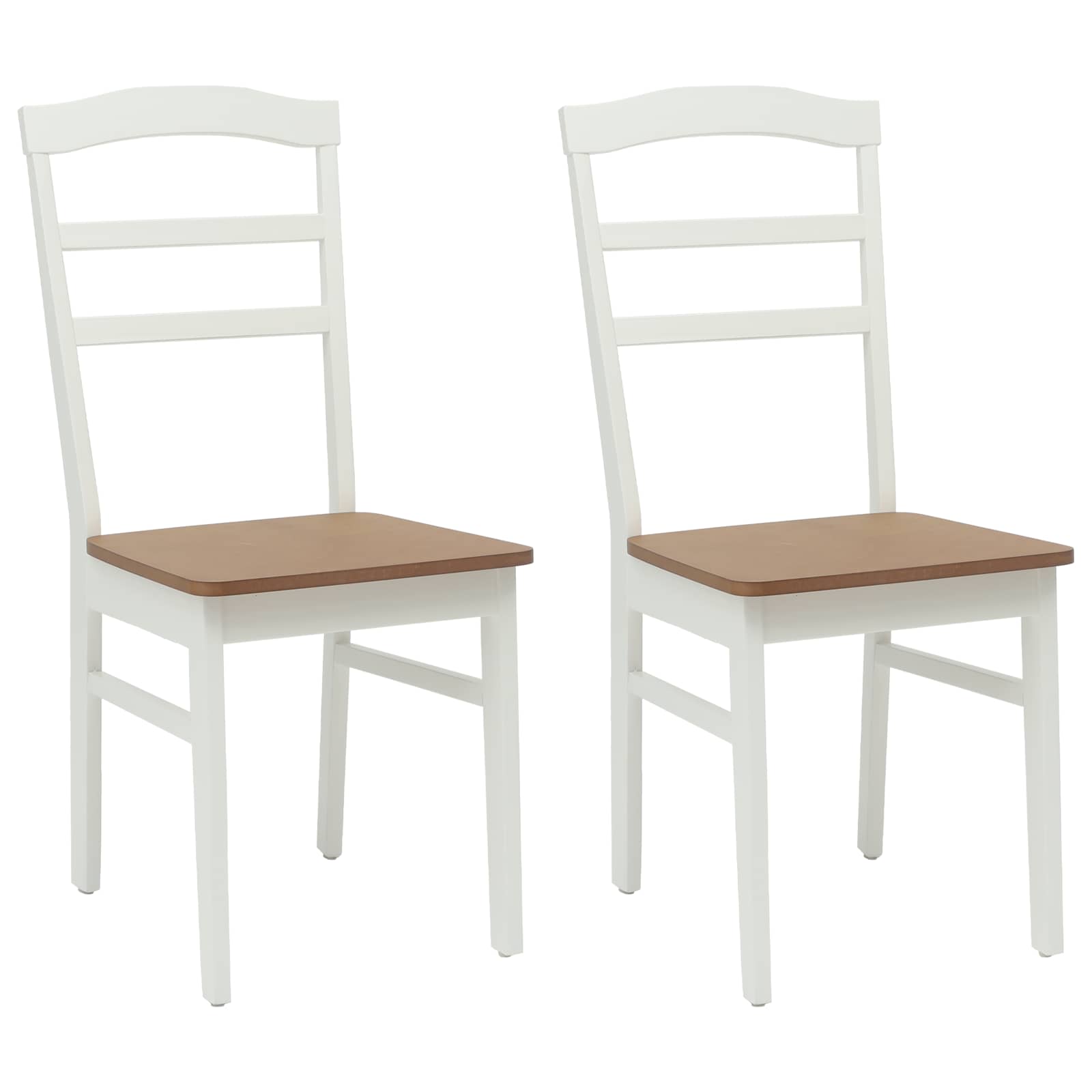 Esszimmerstuhl 2 pcs Weiß und Natur Massives Gummiholz