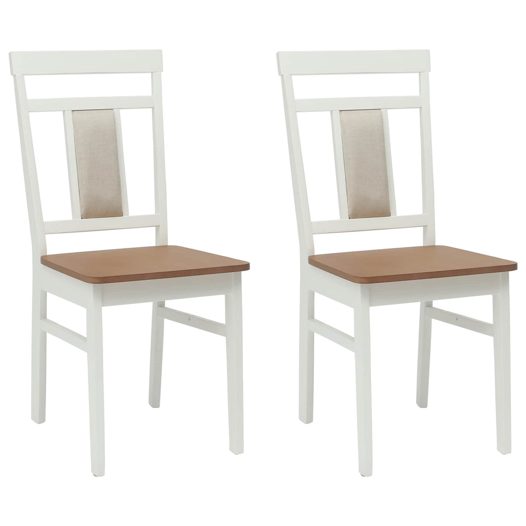 Esszimmerstuhl 2 pcs Weiß und Natur Massives Gummiholz
