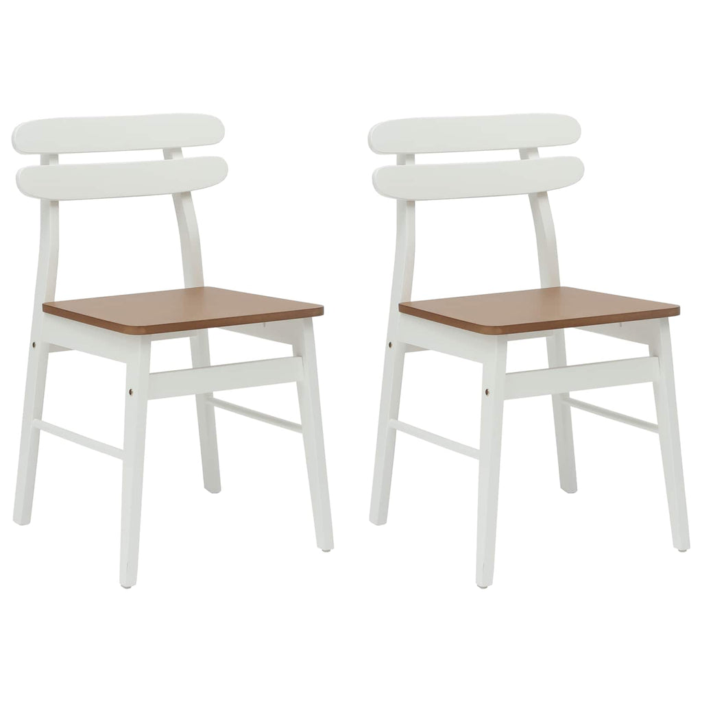 Esszimmerstuhl 2 pcs Weiß und Natur Massives Gummiholz