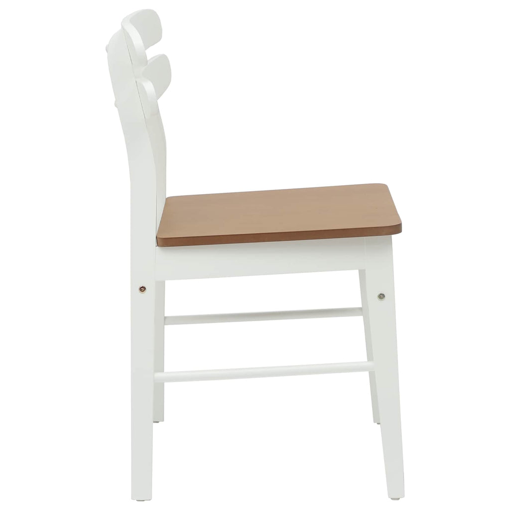 Esszimmerstuhl 2 pcs Weiß und Natur Massives Gummiholz