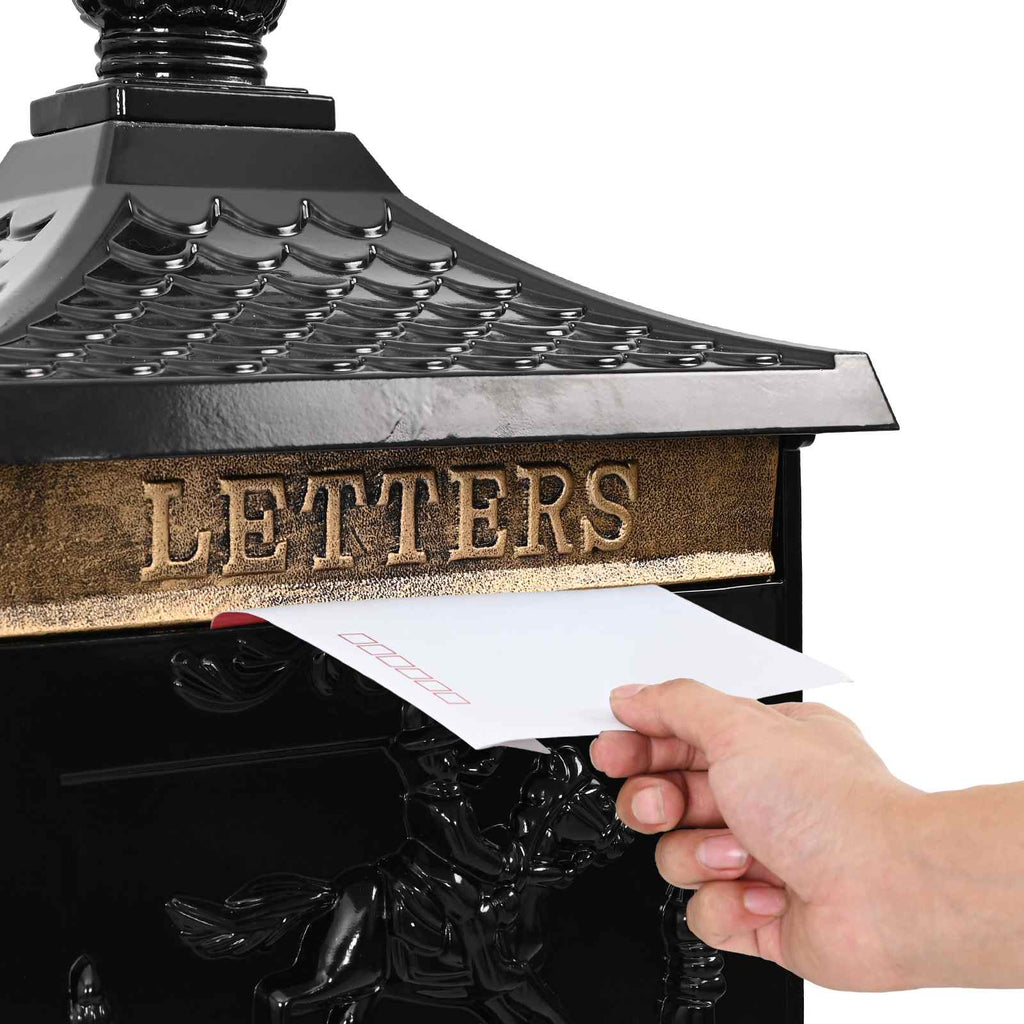 Stehender Briefkasten mit Speicher Schwarz 42,5 x 29,5 x 117 cm