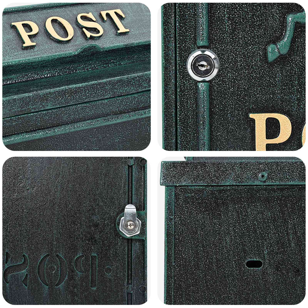 Wandmontierter Briefkasten Grün 29 x 13 x 41 cm Gussaluminium