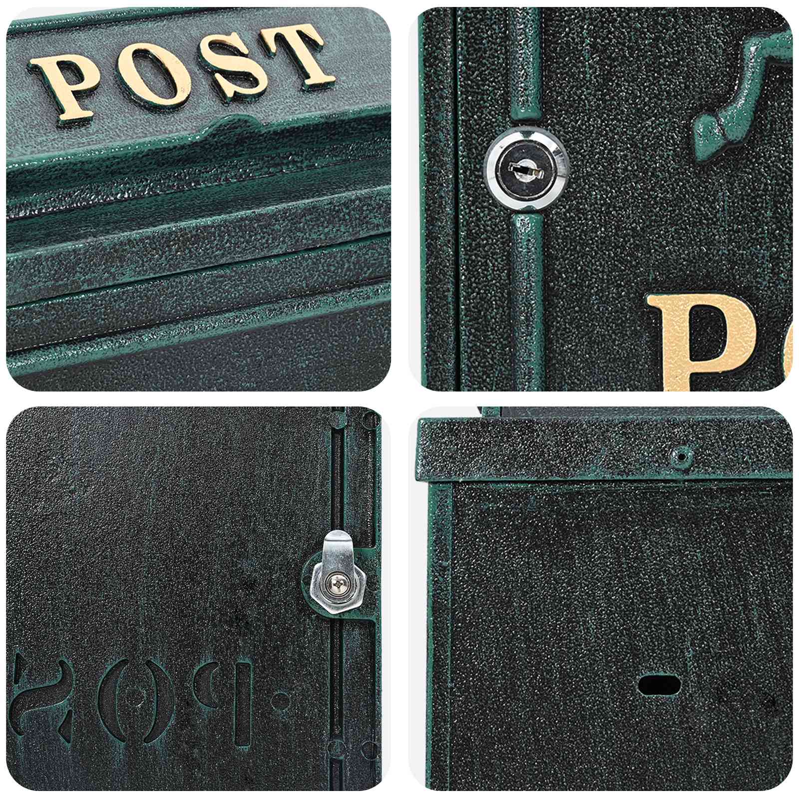 Wandmontierter Briefkasten Grün 29 x 13 x 41 cm Gussaluminium