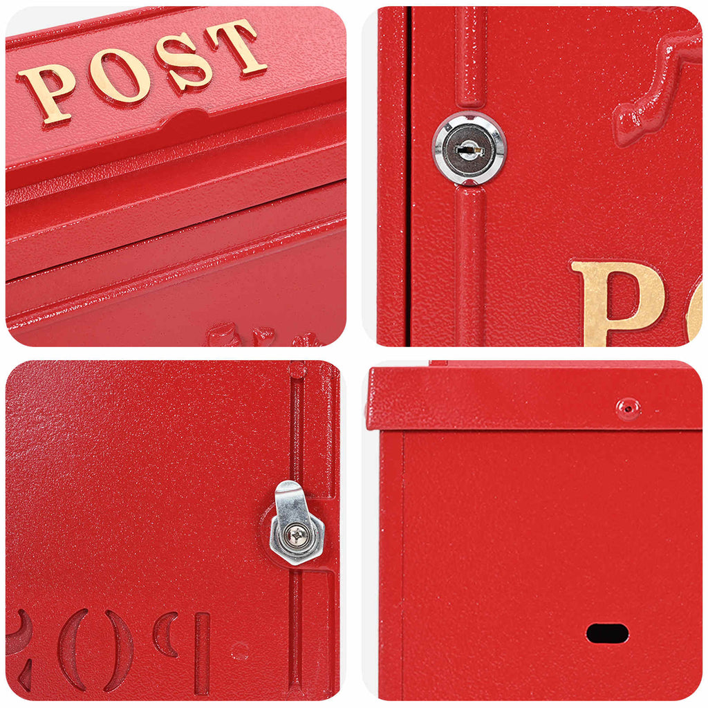 Wandmontierter Briefkasten Rot 29 x 13 x 41 cm Gussaluminium