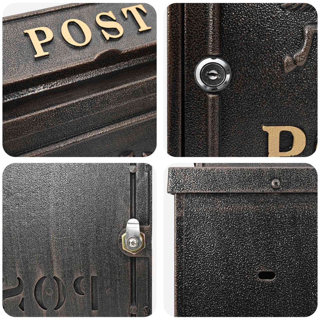 Wandmontierter Briefkasten Bronze 29 x 13 x 41 cm Gussaluminium