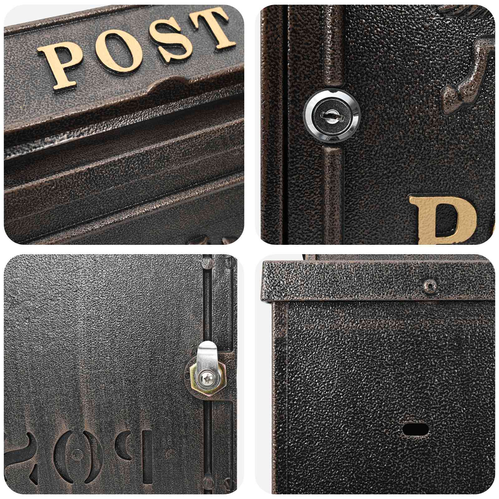 Wandmontierter Briefkasten Bronze 29 x 13 x 41 cm Gussaluminium