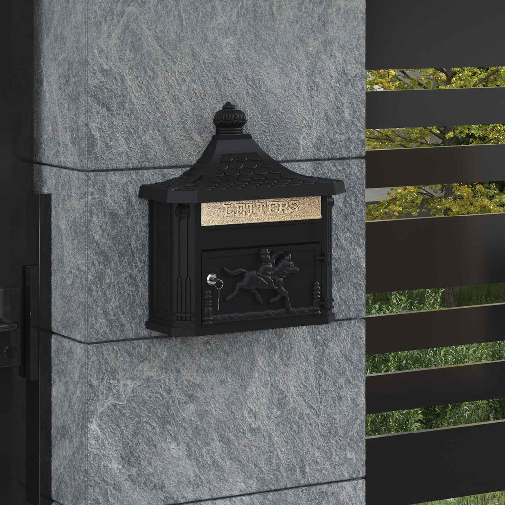 Wandmontierter Briefkasten mit Tür Schwarz 40,5 x 16 x 45 cm