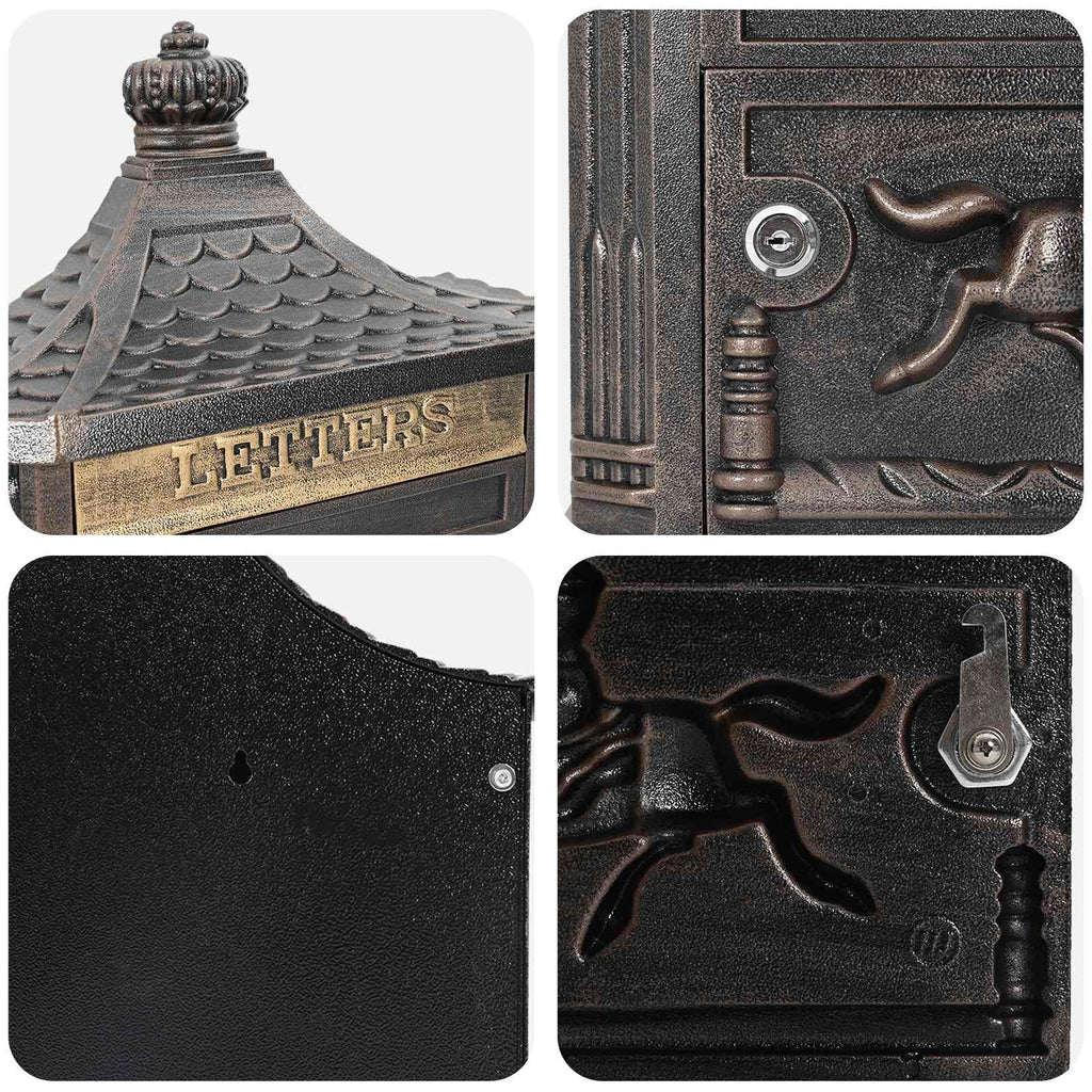 Wandmontierter Briefkasten mit Tür Bronze 40,5 x 16 x 45 cm