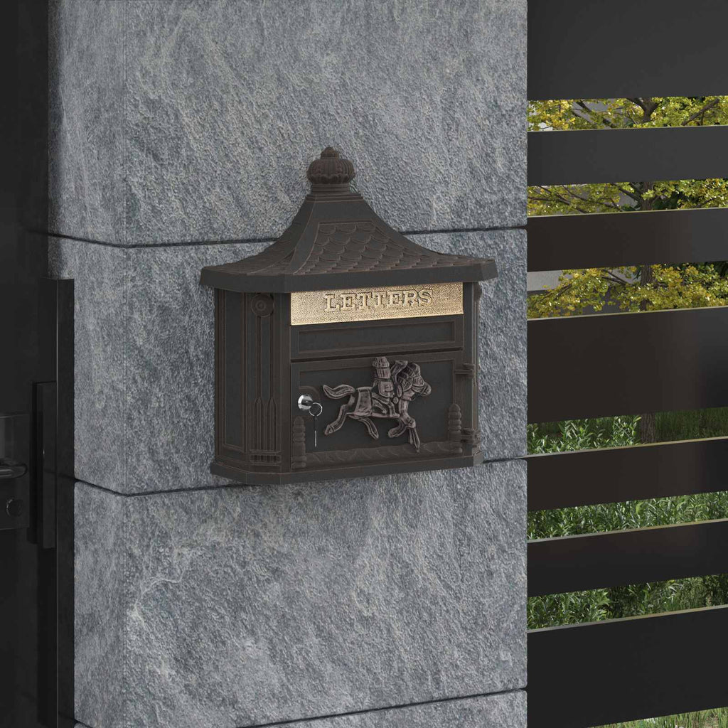 Wandmontierter Briefkasten mit Tür Bronze 40,5 x 16 x 45 cm