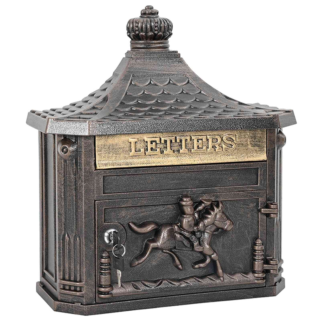 Wandmontierter Briefkasten mit Tür Bronze 40,5 x 16 x 45 cm