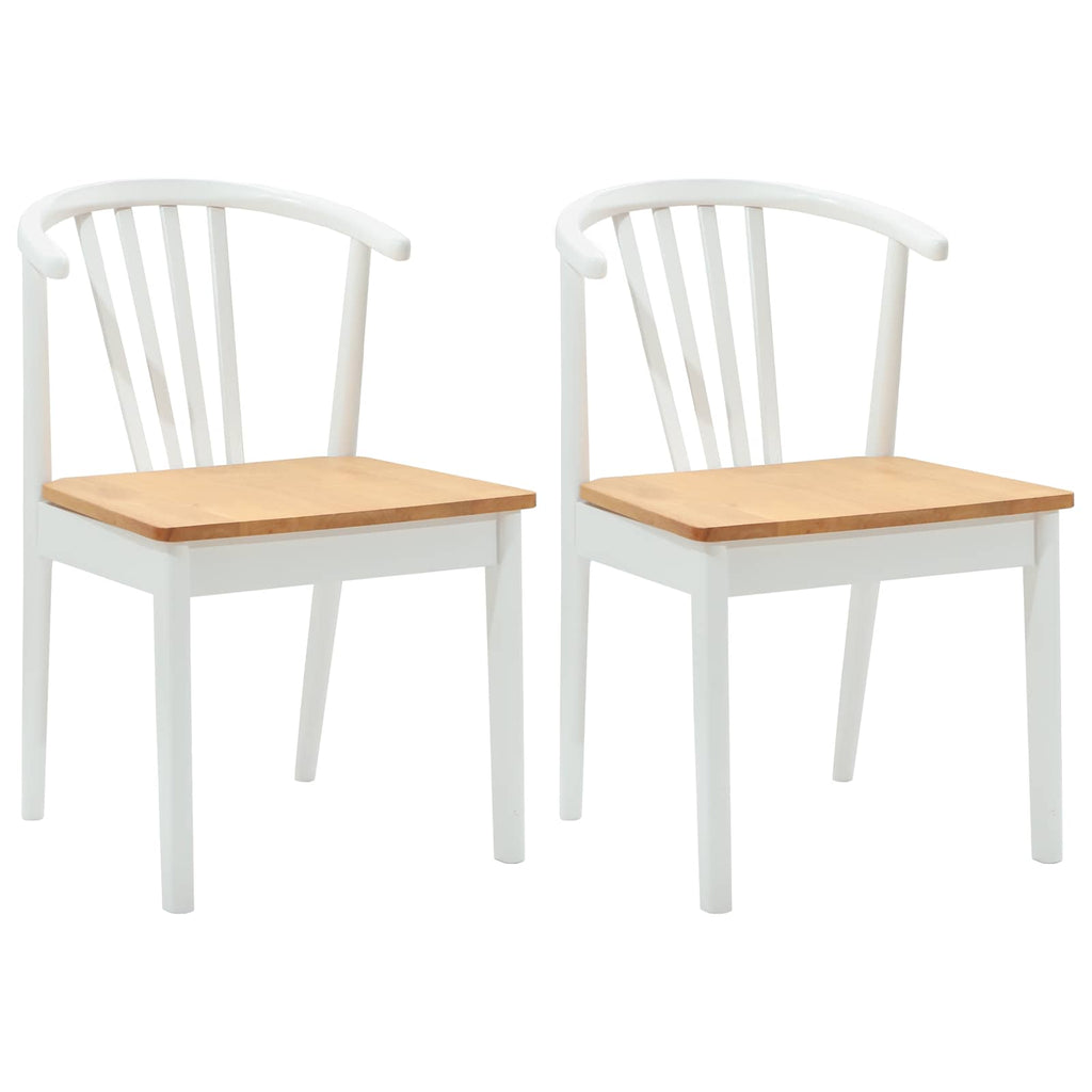 Esszimmerstuhl 2 pcs Weiß und Natur Solides Gummiholz